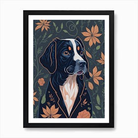 Floral Dog Portrait Boho Minimalism (43) Art Print