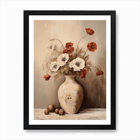 Poppy, Autumn Fall Flowers Sitting In A White Vase, Farmhouse Style 1 Art Print