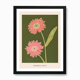 Pink & Green Gerbera Daisy 3 Flower Poster Art Print