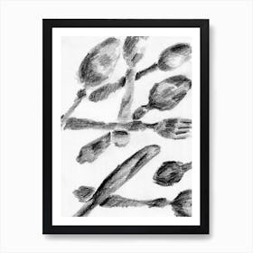 Forks And Spoons Kitchen Drawing Poster