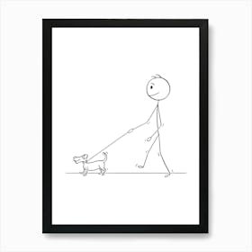 Stick Figure Man Walking A Dog Art Print