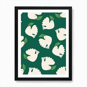 Flying Doves of Peace on Pine Green Art Print