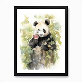 Panda Art Scuba Diving Watercolour 1 Art Print