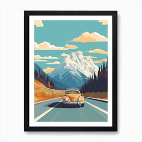 A Volkswagen Beetle Car In Icefields Parkway Flat Illustration 1 Art Print
