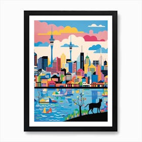 Auckland, New Zealand Skyline With A Cat 0 Art Print