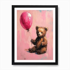 Cute Brown Bear 3 With Balloon Art Print