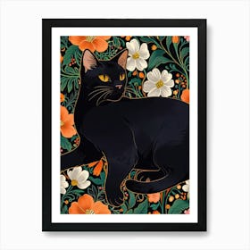 Black Cat With Flowers 8 Art Print