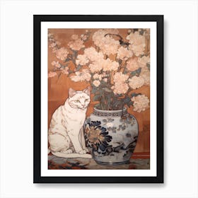 Chrysanthemums With A Cat 2 Art Nouveau Style Art Print