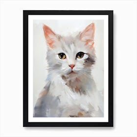Digital Cute White Cat Painting Art Print
