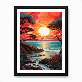 Coral Beach Australia At Sunset, Vibrant Painting 10 Art Print