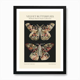 Velvet Butterflies Collection Night Butterflies William Morris Style 10 Art Print