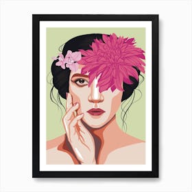 Frida Inspired Portrait Of A Woman With Flowers Art Print