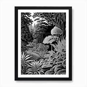 Jardin Botanique De Montréal, 1, Canada Linocut Black And White Vintage Art Print