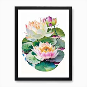 Lotus Flowers In Park Decoupage 1 Art Print