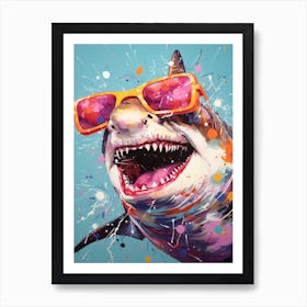  A Shark In Sunglasses Vibrant Paint Splash 1 Art Print