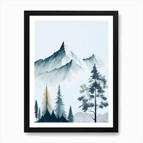 Mountain And Forest In Minimalist Watercolor Vertical Composition 224 Art Print