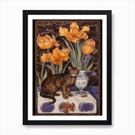 Crocus With A Cat 3 William Morris Style Art Print