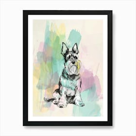 Pastel Miniature Schnauzer Dog Watercolour Line Illustration 1 Art Print