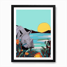 Simple Line Rhino Illustration 4 Art Print