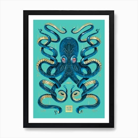 Octopus Blue And Gold Animal Art Print