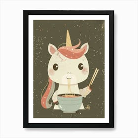 Unicorn Eating Ramen Pink Blue Muted Pastels Art Print