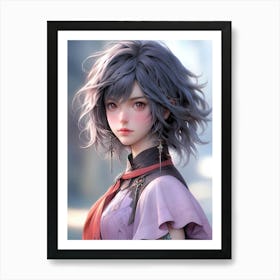 Anime Girl With Grey Hair Art Print