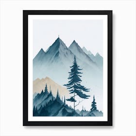 Mountain And Forest In Minimalist Watercolor Vertical Composition 158 Art Print