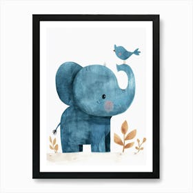 Small Joyful Elephant With A Bird On Its Head 11 Art Print
