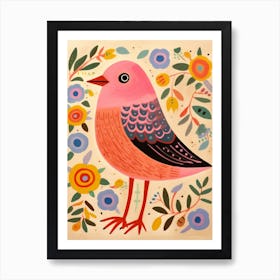 Pink Scandi European Robin 3 Art Print