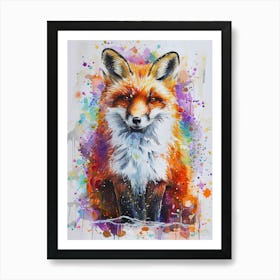 Arctic Fox Colourful Watercolour 2 Art Print