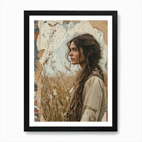 Vintage Card Design Featuring A Central Motif Of Natural Textured Hair Cascading Across An Aged Stu (5) Art Print