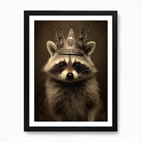 Vintage Portrait Of A Common Raccoon Wearing A Crown 3 Art Print