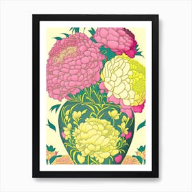 Vase Of Colourful Peonies Pink And Yellow 2 Drawing Art Print