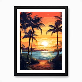 Fort Lauderdale Beach Florida With The Sun Set, Vibrant Painting 4 Art Print