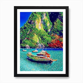 Phi Phi Islands Thailand Pointillism Style Tropical Destination Affiche