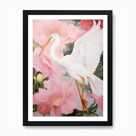 Pink Ethereal Bird Painting Egret 4 Art Print