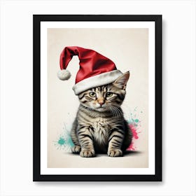 Santa Cat Art Print