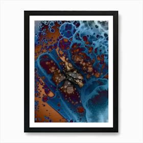 Modern Watercolor Abstraction Orange Ray In Blue 2 Art Print