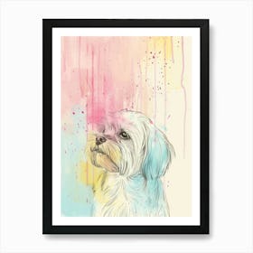 Maltese Dog Pastel Line Illustration  1 Art Print