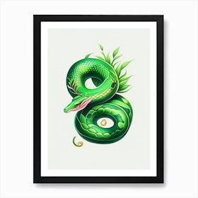 Smooth Green Snake Tattoo Style Art Print