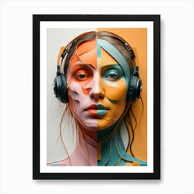 Abstract Portrait Of A Woman With Headphones Art Print