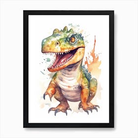 Tarbosaurus Tenerensis Cute Dinosaur Watercolour 2 Art Print