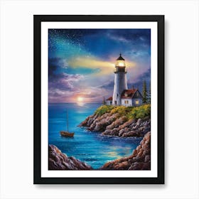 Lighthouse At Night 4 Art Print