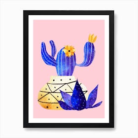 Golden Pot And Cute Cactus Art Print