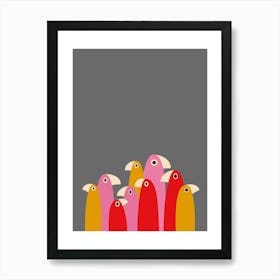 Minimalist Abstract Bird Flock - Pink & Red Art Print