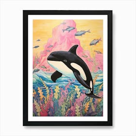 Colourful Mountain Orca Whale Drawing 2 Art Print