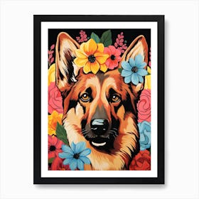 German Shepherd Portrait With A Flower Crown, Matisse Painting Style 4 Art Print