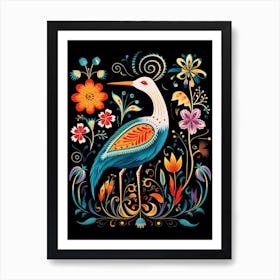 Folk Bird Illustration Egret 1 Art Print