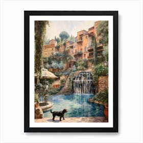 Painting Of A Dog In Tivoli Gardens, Italy In The Style Of Watercolour 04 Art Print