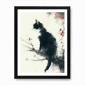 Cat On A Branch Art Print